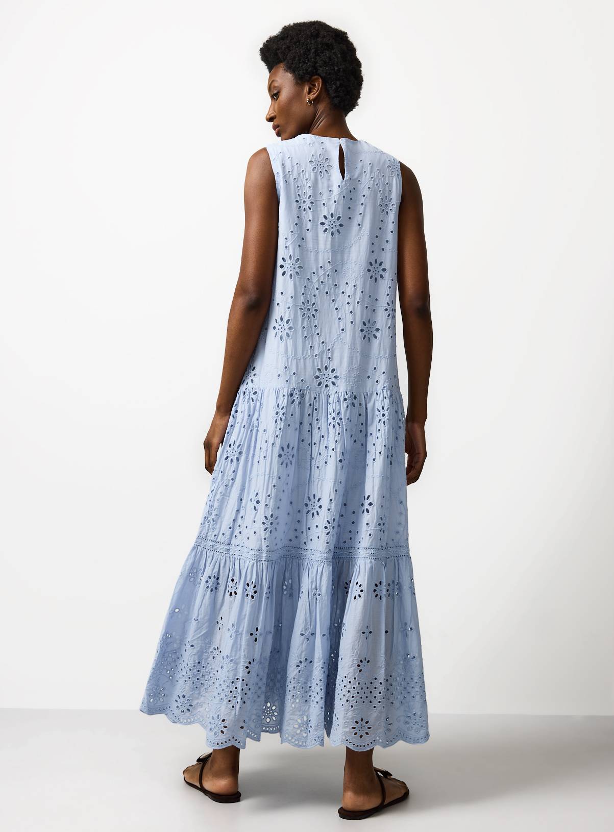 Light Blue Broderie Detail Sleeveless Smock Dress 14 - Image 4